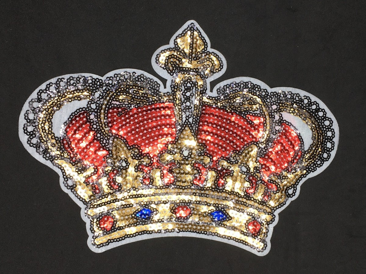 [ROMANTIC CROWN] BIG SHINING LOGO L/S /追跡付 Large King crown Iron on patch sequin gold shinny jeweled