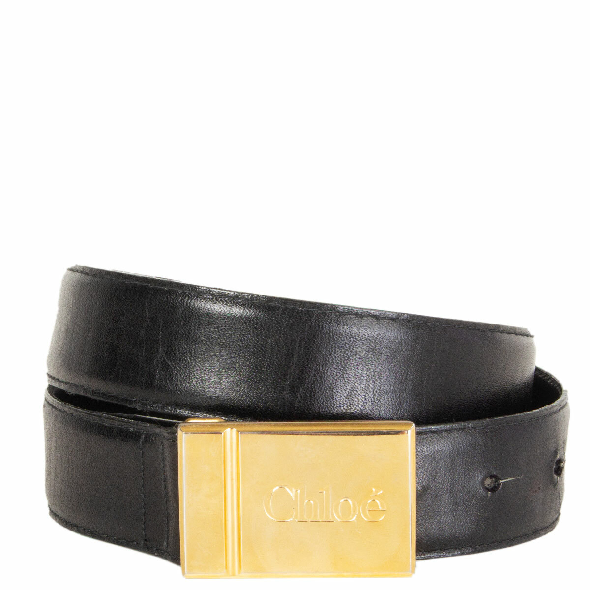 62393 auth CHLOE black leather LOGO BUCKLE Belt 70 | eBay