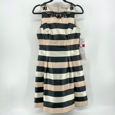 Eliza J Womens Missy Cocktail Dress Black Stripe Pleated Beaded