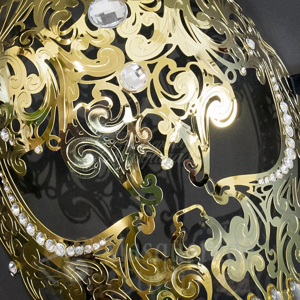 Womens Full Skull Phantom Day of the Dead Halloween Masquerade Mask [Gold] - Image 4 of 4