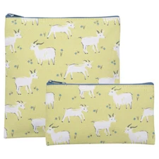 NOW DESIGNS DANICA SNACK BAGS/ COSMETICS BAG GOATS 2-PK LINEN ECO-FRIENDLY