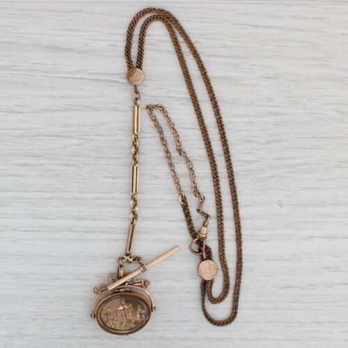 Antique Slide Necklace Fob Pendant Locket Gold Fi… - image 1