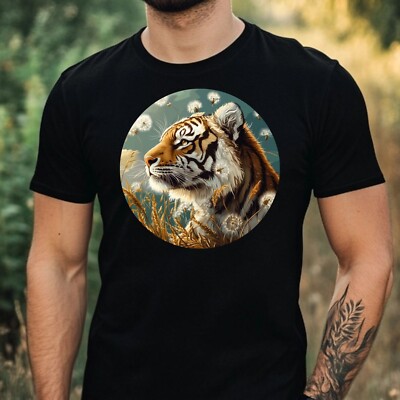 Herren T-Shirt Tiger mit Löwenzahn Motiv Baumwolle Größe XS bis 5XL