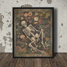 SKELETON FLOWERS Romantic Wall Art, Skull Love Sexy Poster, Bone Botanical Decor