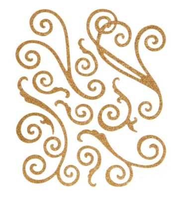10 Gold Glittered Flourish Scrapbook Craft Card Stickers