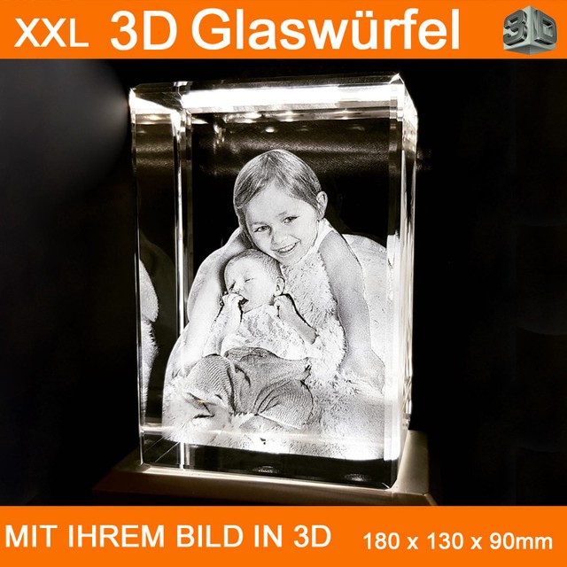 R180 Glas 3d Laser Foto Gravur Hochzeit Geschenkidee 2d In 3d Nikolaus Familie Ebay