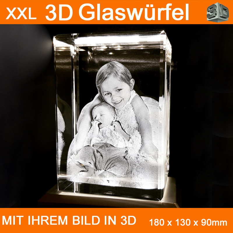 R180 Glas 3D Foto im Glas Gravur Taufe Geschenkidee 2D in 3D Kleinkind Emotional