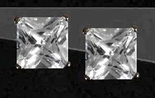 925 SILVER RHODIUM PLATED *** Stud Earrings Cubic Zirconia Diamond Square 5mm