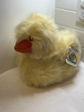 Vintage 1998,Fiesta Toy, Fluffy 10" Yellow Duck Plush Stuffed Toy Animal w/tag 