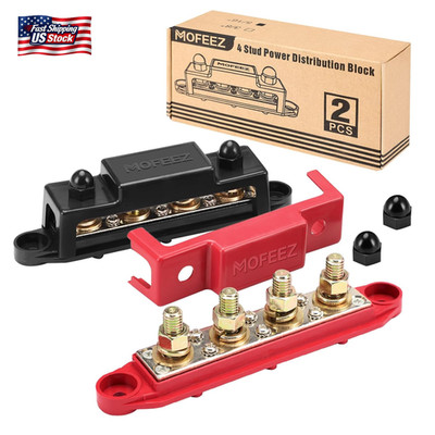 MOFEEZ Power Distribution Block Bus Bar, 4 X 3/8'' Posts, 6 X #8 Screws Terminals