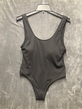 NWT H M Padded-Cup High-Leg Swimsuit Black Textured Minimalist Beach Cruise Sz M