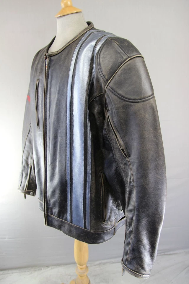 CHAQUETA MOTERA POWER TRIP MARRÓN Y PLATA CUERO ENVEJECIDO + FORRO TÉRMICO 52"/3XL Foto 4 de 4