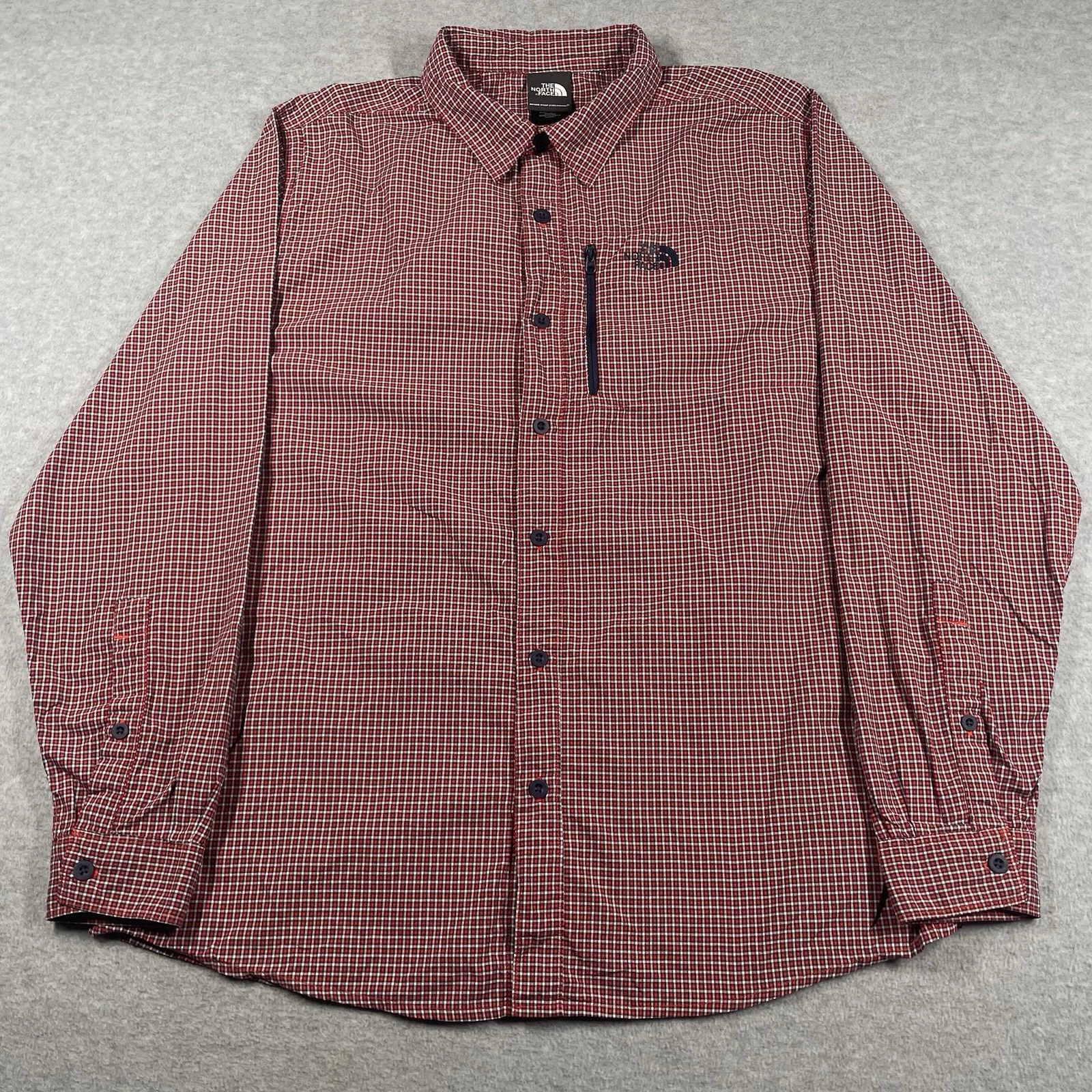 The North Face Shirt Mens Large Red Long Sleeve Button Shirt Zip Pocket Plaid