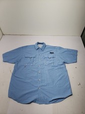 Columbia PFG Super Bahama Shirt Mens Blue Medium Plaid Vented Fishing Outdoor
