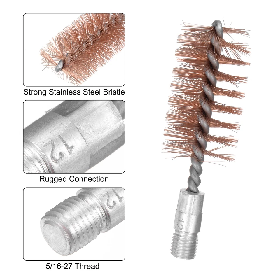 Cepillo de limpieza 5 piezas cerdas de fósforo bronce calibre 12GA rosca 5/16-27 Foto 4 de 4