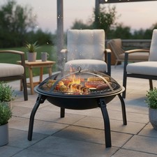 Large Folding Fire Pit Garden Patio Camping Heater Burner Bowl BBQ Gril w/ Grate