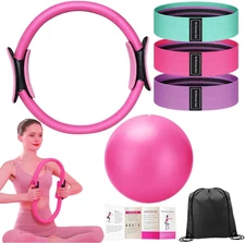 Pro Pilates Ring Set with 16+ Pieces - 14" Anti-Bend Magic Circle, Resistance Ba