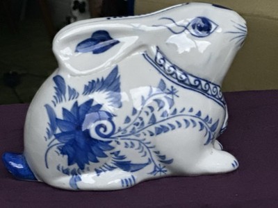 Blau & Weiß Delfter Stil Keramik Kaninchen Spardose - 17 cm - handbemalt