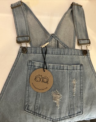 Aaron & Amber Women s Flare Leg Frayed Hem Denim Overalls Blue