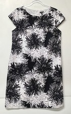 TALBOTS Women's Size 12 Black & White Floral Cap Sleeve Beaded Rhinestone Dress
