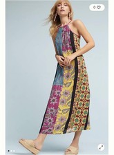Anthropologie Floreat Henrie Midi Dress XS Multicolor Floral Beaded Halter Boho