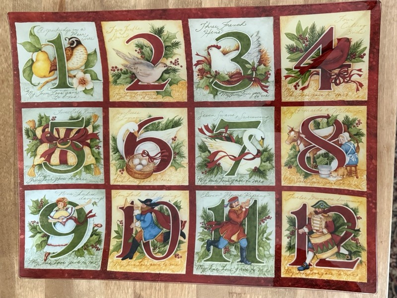 12 Days of Christmas Glass Serving Tray Platter  Dish 15.5 in x 12 in x 1 in