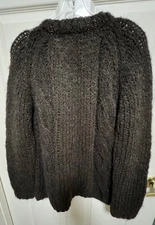 Neiman Marcus Mohair Wool V Neck Brown Open Weave Cable Knots Oversized Womens L