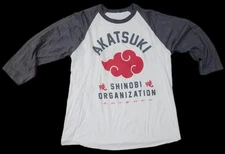 Akatsuki Naruto Shippuden Shirt White w Gray Sleeves Large