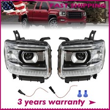 Pair LED Headlights W/ LED DRL Clear For 2014-2018 GMC Sierra 1500 2500 3500