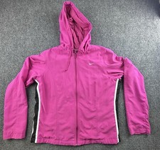 Nike Womens Medium 8-10 Pink Full Zip Jacket Running Hood Long Sleeve