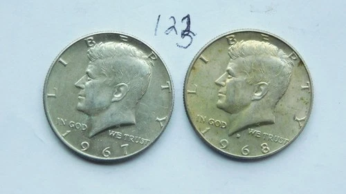 KENNEDY HALF DOLLARS,1967-P, 1968-D, 40% SILVER, ---  123