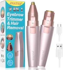 Eyebrow Facial Hair Remover - 2 in 1 Rechargeable Trimmer and Pink 