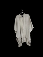 CEJON Women’s Cape Wrap Fringe Scarf Cream With Gold Metallic Open Sleeveless