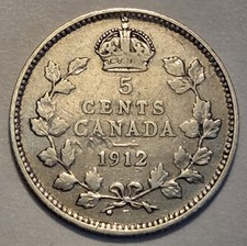 About Uncirculated nicer Low Mintage 1912 Canadian 5 Cents Canada, cleaned