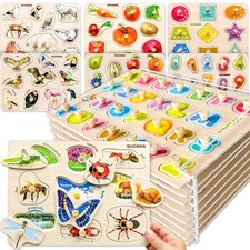 8 Wooden Puzzles for Toddlers 1-3 - Montessori Puzzles Ages 2-4 in a Rack - L...