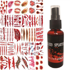 3D Fake Scars Halloween Makeup Kit,30 Sheets Scar Sticker 150Pcs Fake Blood Spra