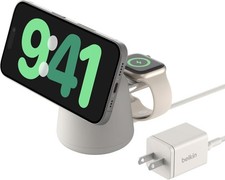 Belkin BoostCharge Pro 2-in-1 MagSafe Wireless Charging Dock Ivy Excellent Cond