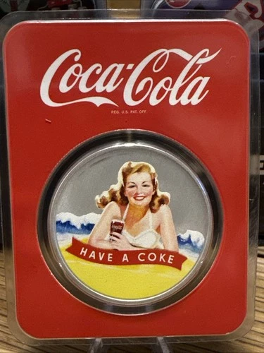 Coca-Cola 1 oz 999 Silver Colorized Round Bathing Beauties: Blonde - Bullion #2