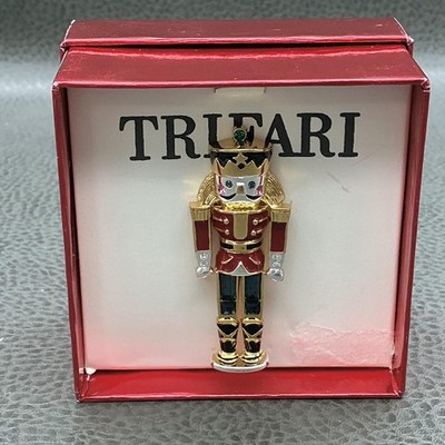 Vintage Trifari Nutcracker Brooch Pin Gold Tone Multicolor Enamel Rhinestone 3''