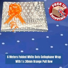 6M White Dots Clear Cellophane Wrap See Through Film Paper + 30mm Orange Bow