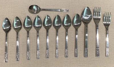 12 Pc Lot Vintage Interpur Cortina Stainless Teaspoon Spoon Salad Fork Japan MCM