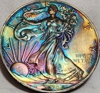 2020 American Silver Eagle 1 oz .999 Fine Silver Coin Uncirculated rainbow toned