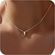 Cross Necklace for Women, Dainty14K Real Gold Silver Plated Cross Choker Pendant