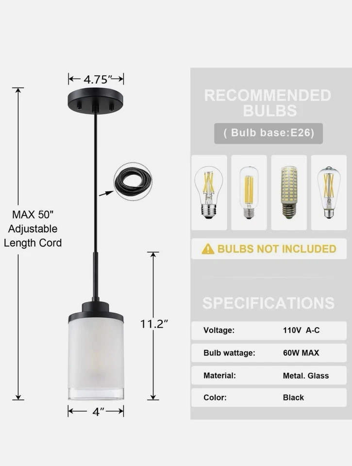 "Paquete de 3 luces colgantes modernas de granja Doraimy Lighting - vidrio gris transparente de 3,9""" Foto 2 de 4