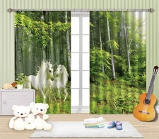 3D Wood Unicorn 57 Blockout Photo Curtain Print Curtains Drapes Fabric Window AU