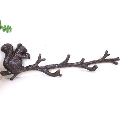 Squirrel Foot Racks Brown Metal Wall Squirrel on Branch 6 Hooks Coat Key Hanger Rack ...