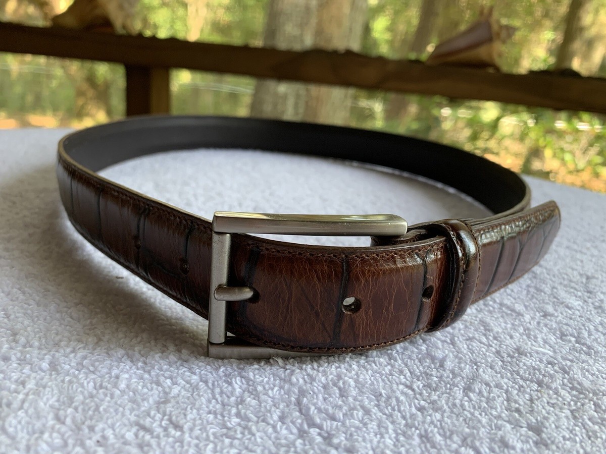 Express Belt Mens 32 Croc Embossed Italian Leather Bourbon  display picture 3