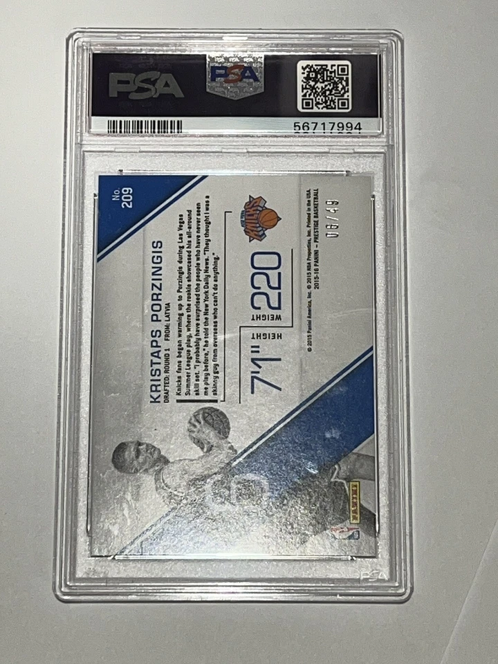 Kristaps Porzingis Prestige Bonus Shots Purple 06/50 JERSEY # POP 1 NONE HIGHER - Image 3 of 4