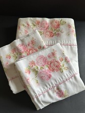 Vtg JC Penney Full Flat Sheet 2 Pillowcases Pink Roses Embroidery Lace Cottage