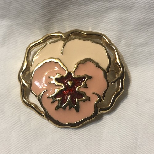 Vintage AVON Enamel Pansy Flower Floral Gold Tone Brooch Pin - Unsigned